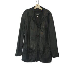 Bardelli Beverly Hills Mens Black Leather Blazer‎ Style Jacket, Biker, button, L